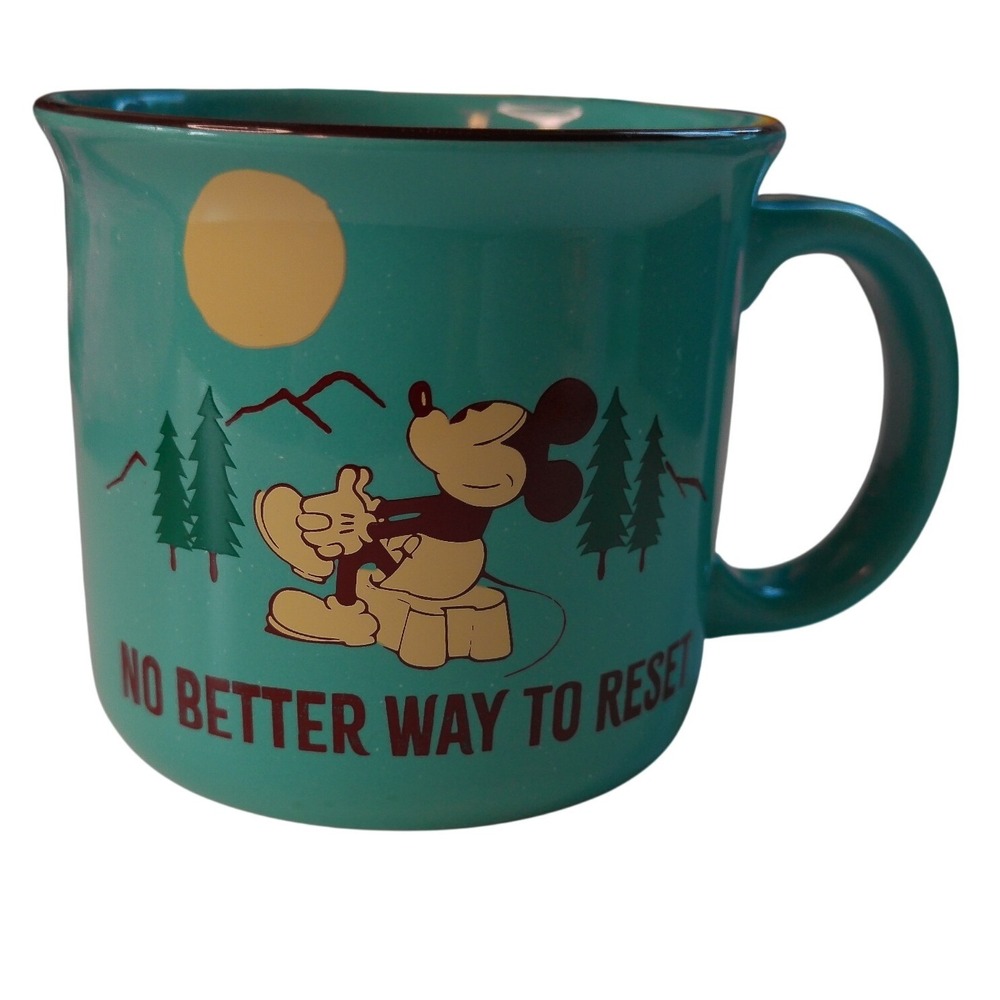 Disney Mickey Mouse No Better Way To Reset Teal Stoneware Campfire Mug 15oz